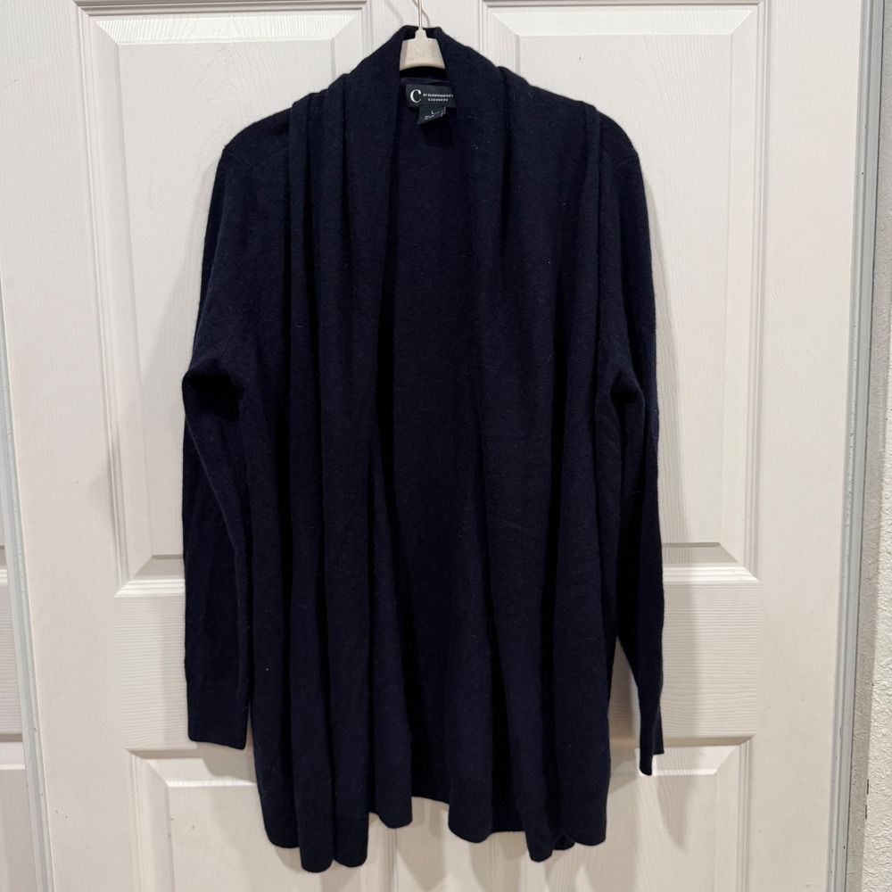 C by Bloomingdale's Navy Blue 100% 2-Ply Cashmere Open Front Cardigan L